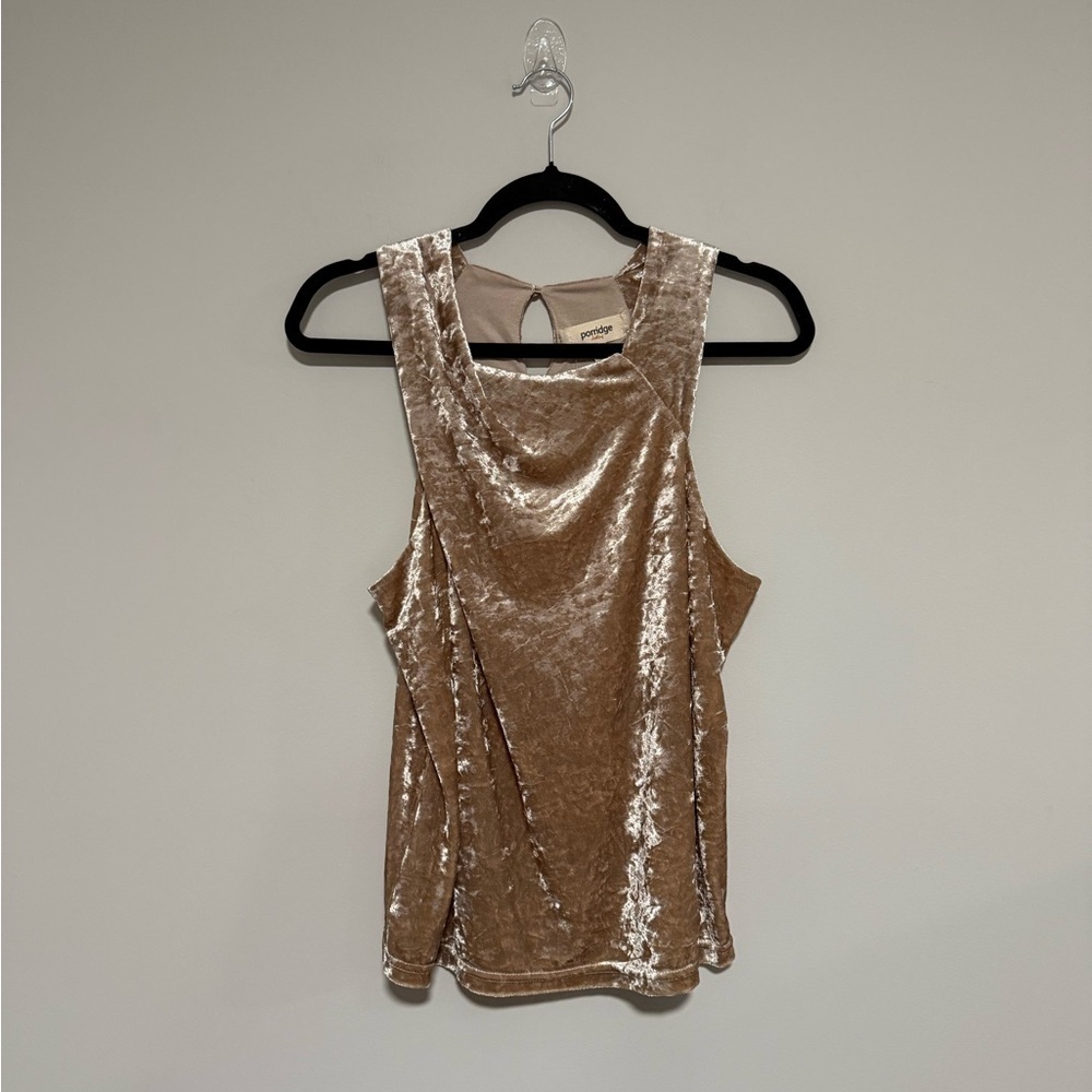 Anthropologie Porridge Jessi Neutral Sleeveless Velvet Top Size Medium NWT - Picture 2 of 10